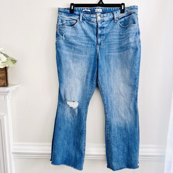 Ava & Viv Denim - Ava & Viv Light Wash Faded Leg Ripped Torn High Rise Flare Jeans ~ Plus Size 20